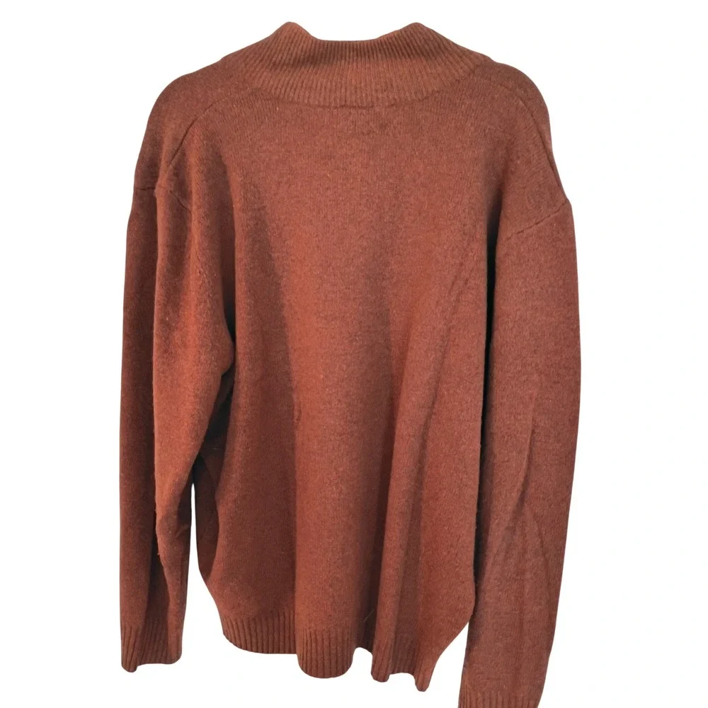 Jos A Bank Mens XL Lambswool Blend Quarter Zip Sweater Rust Orange Mock Neck